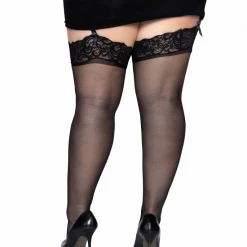 Leg Avenue Plus Size Sheer Thigh Highs With Lace Top In Black