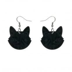 Erstwilder ACCESSORIES Halloween Essentials Cat Head Dangle Earrings - Black Ripple