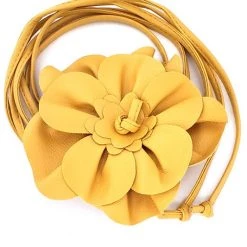 Apple Accessories Yellow Faux Leather Flower Tie Belt