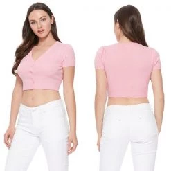 MAK NEW ARRIVALS Short Sleeve Cropped Cardigan - Light Pink