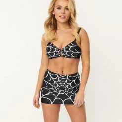 Spiderweb Print Swim Top By Unique Vintage
