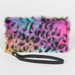 Anzell Multi-Color Leopard Print Faux Fur Wristlet Wallet ACCESSORIES