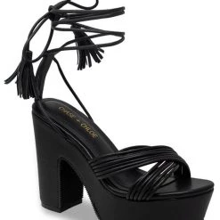 Chase & Chloe SHOES Ankle Tie Platform Sandal In Black