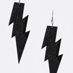 LA Jewelry Plaza ACCESSORIES Glitter Black Acrylic Lightning Bolt Dangle Earrings