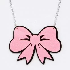 LA Jewelry Plaza ACCESSORIES Pink Glitter Bow Acrylic Necklace