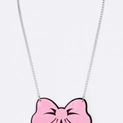 LA Jewelry Plaza ACCESSORIES Pink Glitter Bow Acrylic Necklace