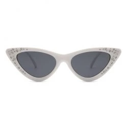 Cramilo Eyewear ACCESSORIES Rhinestone Cat Eye Sunglasses - White