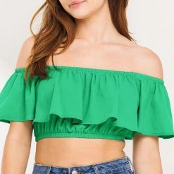 Better Be Ruffle Crop Top In Green