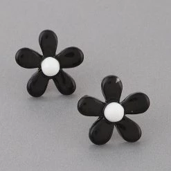 H & D Accessories Black & White Flower Post Earrings