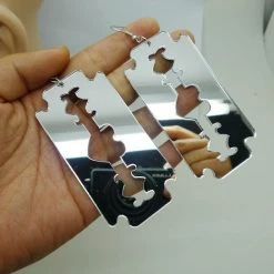 Ole Metallic Silver Acrylic Razor Blade Dangle Earrings NEW ARRIVALS