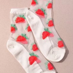 H & D Accessories Strawberry Pattern Sheer Socks