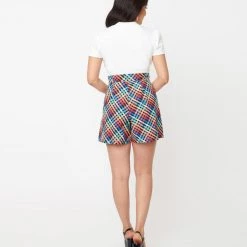 APPAREL Rainbow Madras Plaid Shorts By Unique Vintage