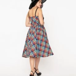 Rainbow Madras Plaid Dress By Unique Vintage APPAREL