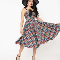 Rainbow Madras Plaid Dress By Unique Vintage APPAREL