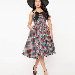 Rainbow Madras Plaid Dress By Unique Vintage APPAREL