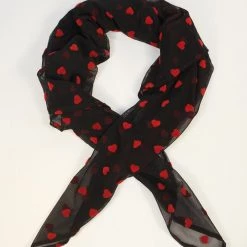ACCESSORIES Mesh Scarf In Black With Red Hearts By Unique Vintage