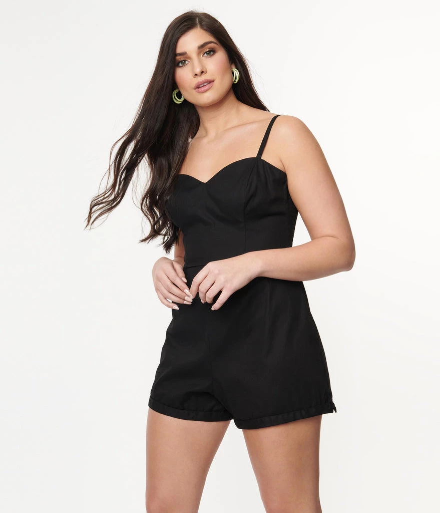 Black Cotton Sweetheart Romper By Unique Vintage NEW ARRIVALS 4 Black Cotton Sweetheart Romper By Unique Vintage NEW ARRIVALS