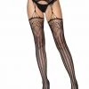 Leg Avenue HOSIERY Deco Net Lace Stockings With Attached Garterbelt