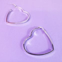 Girly Accessories Metal Heart Shaped Hoops In Silver