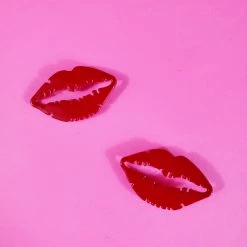 Girly Accessories Lipstick Print Post Earrings - Red