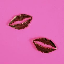 Girly Accessories Lipstick Print Post Earrings - Gold