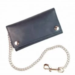 Mascorro Leather 7" Black Oil-Tanned Leather Tri-Fold Chain Wallet ACCESSORIES