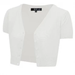 MAK Short Sleeve Cropped Cardigan - White NEW ARRIVALS