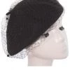 Too Too Hat Black Wool Beret With Dotted Netting ACCESSORIES