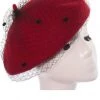 Too Too Hat ACCESSORIES Red Wool Beret With Dotted Netting