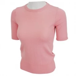 MAK Retro Crew Neck Short Sleeve Sweater - Pink