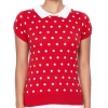 MAK Red & White Polka Dot Short Sleeve Sweater - Size L