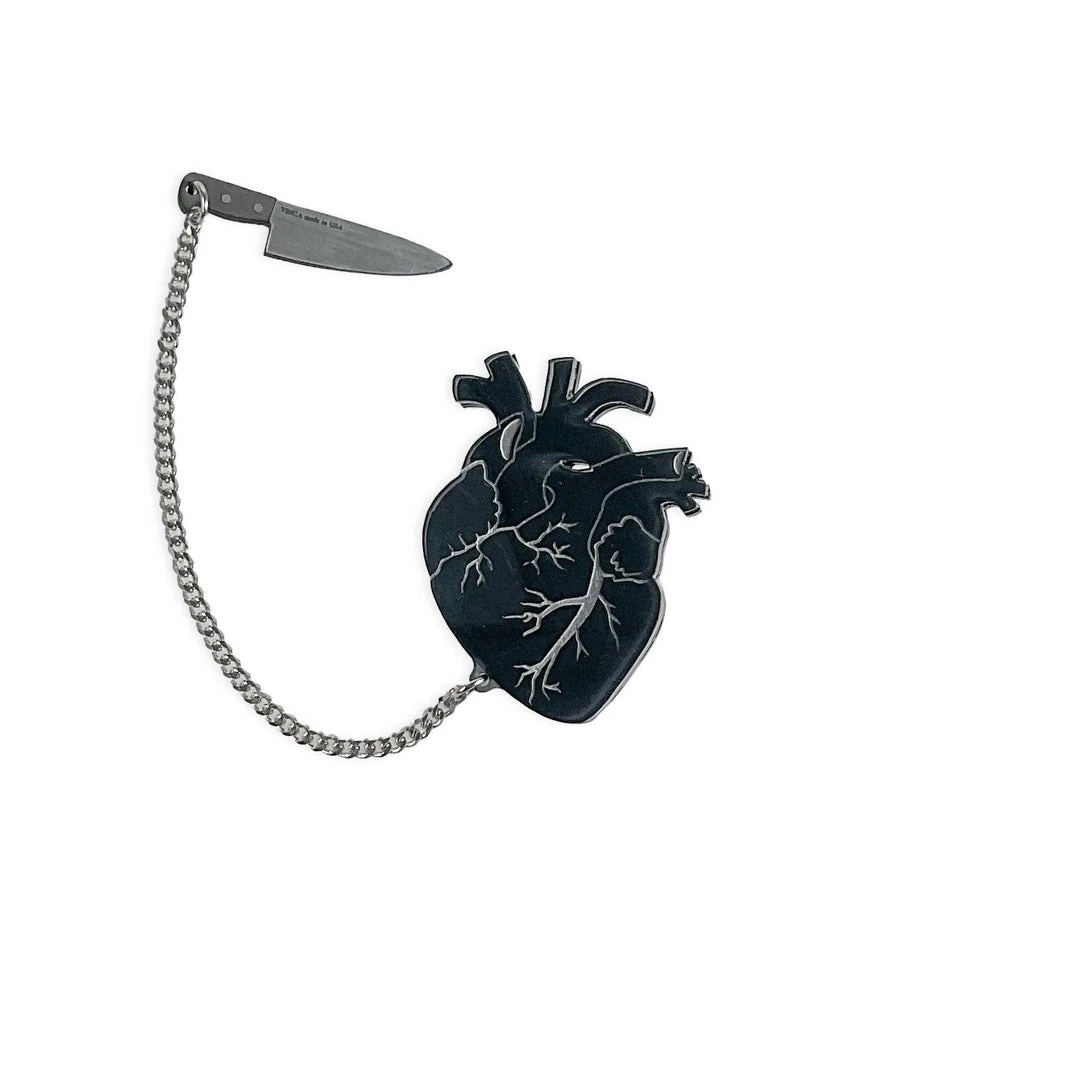 ACCESSORIES Black Stabbed Heart Brooch By Vinca 4 ACCESSORIES Black Stabbed Heart Brooch By Vinca