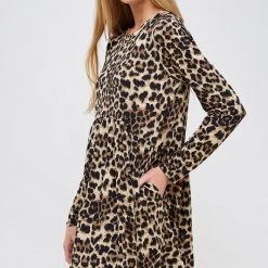 Watermelon Fashion Leopard Print Long Sleeve Swing Dress