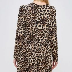 Watermelon Fashion Leopard Print Long Sleeve Swing Dress