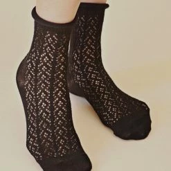 Crochet Crew Socks In Black By Tabbisocks ACCESSORIES