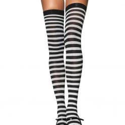 Leg Avenue HOSIERY Striped Thigh Highs In Black & White