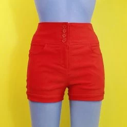 Chocolate USA Four Button High-Waist Shorts - Red
