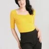 Hell Bunny Philippa Top In Mustard