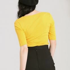 Hell Bunny Philippa Top In Mustard