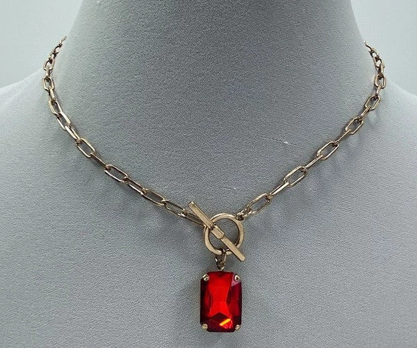 Clear Color Accessories Red Jewel Pendant Toggle Necklace In Gold 3 Clear Color Accessories Red Jewel Pendant Toggle Necklace In Gold
