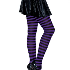 Leg Avenue Striped Tights In Black & Purple