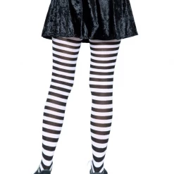 Leg Avenue Striped Tights In Black & White HOSIERY