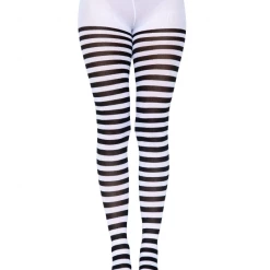 Leg Avenue Striped Tights In Black & White HOSIERY