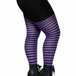 Leg Avenue Plus Size Striped Tights In Black & Purple XL & LARGER