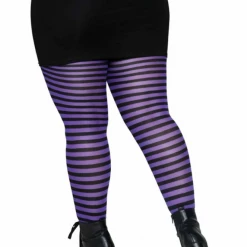 Leg Avenue Plus Size Striped Tights In Black & Purple XL & LARGER