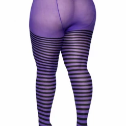 Leg Avenue Plus Size Striped Tights In Black & Purple XL & LARGER