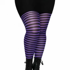 Leg Avenue Plus Size Striped Tights In Black & Purple XL & LARGER