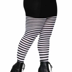 Leg Avenue Plus Size Striped Tights In Black & White XL & LARGER