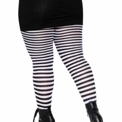 Leg Avenue Plus Size Striped Tights In Black & White XL & LARGER