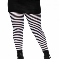 Leg Avenue Plus Size Striped Tights In Black & White XL & LARGER